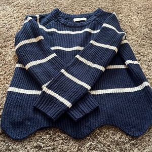 Blue striped sweater with scallop detail